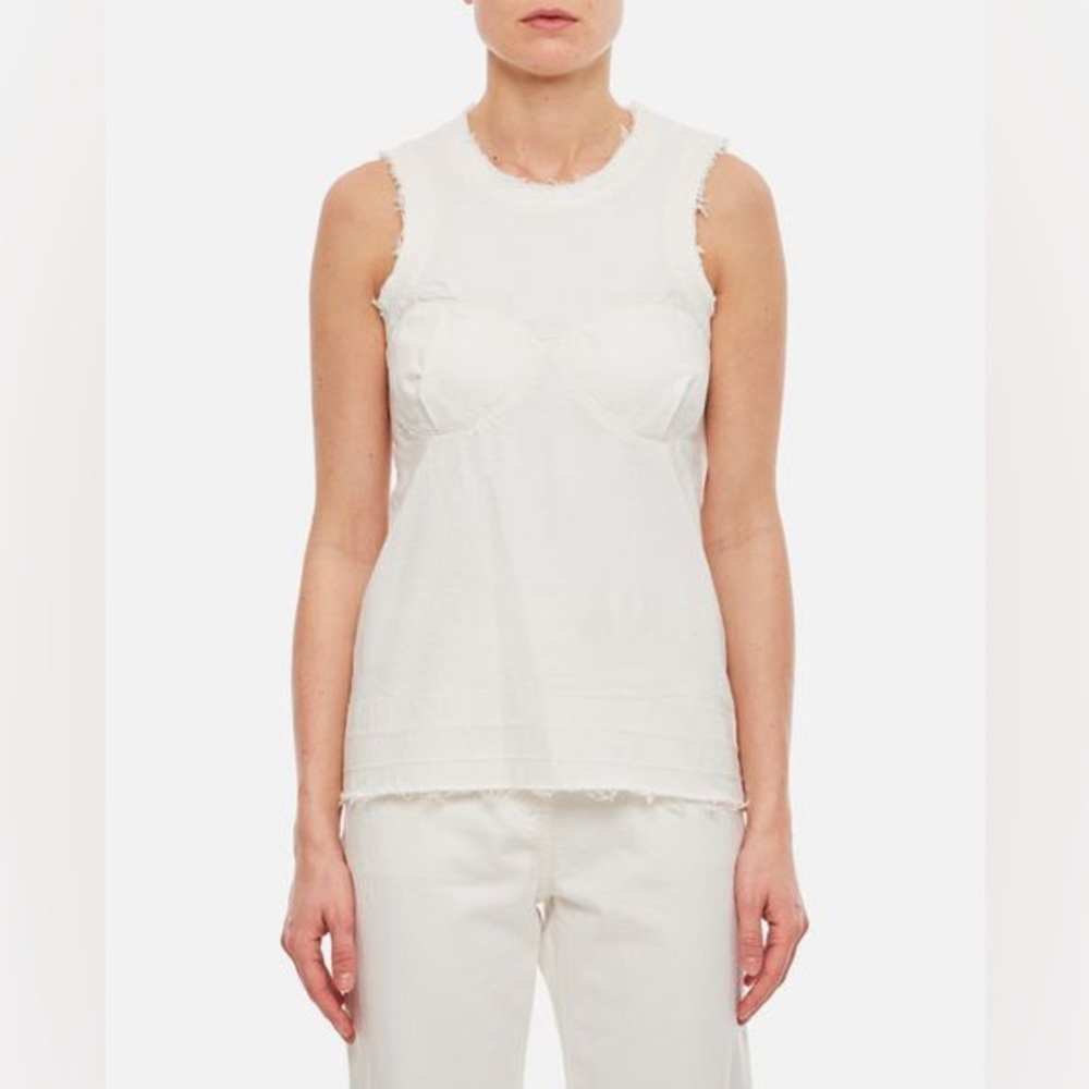 NWT Sacai Round Neck Jersey Molded Cups Cotton Tank Top White Size 4 $370